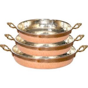 Handmade Copper Pan Trio: 20 cm, 24 cm, and 30 cm Sizes