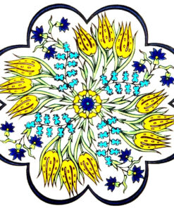 Yellow Blue Istanbul Tulip Coaster - Handmade in Turkey