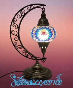 Blue Lotus Mosaic Moon Pendant Lamp