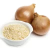 White bowl with Granulated Onion with two whole onions on the side