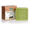 Bronze,white box with picture of Olive branch with a green square bar of Natural Pure Olive Oil Soap