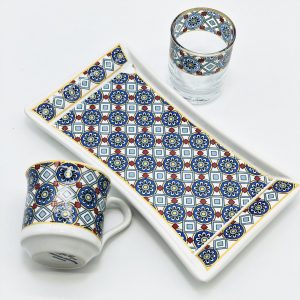 Blue Chamomile Turkish Coffee Cup Sets: Single or Double Delight