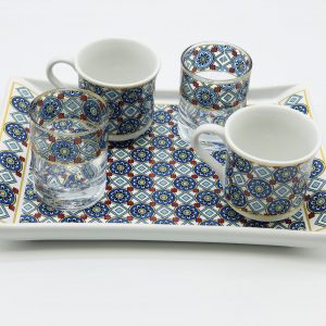Blue Chamomile Turkish Coffee Cup Sets: Single or Double Delight