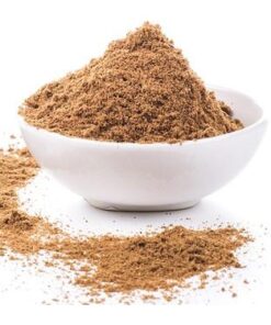 White bowl with a pile of Ground Coriander Seed and some sprinkled around