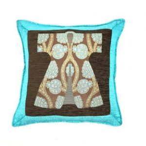 Turquoise Ottoman Style Brown Caftan Design Cushion