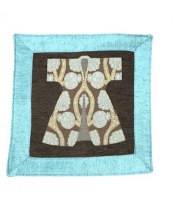 Turquoise Ottoman Style Brown Caftan Design Cushion