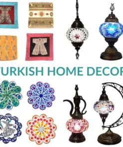 Beautiful Turkish home decor items like lamps, cushions and ceramics.